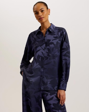 Chemises Ted Baker Floral Print Oversized Bleu Marine Femme | OFQ-97565939